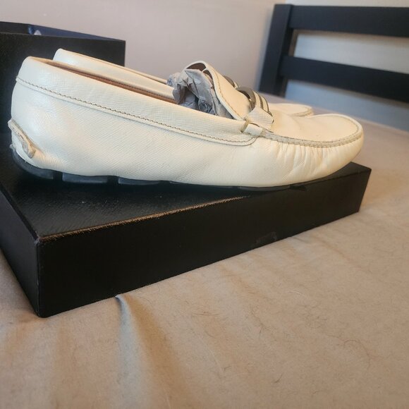 Prada Milano Saffiano Men's Leather Driving Shoes — Size 9 — White — Authentic - Picture 2 of 8